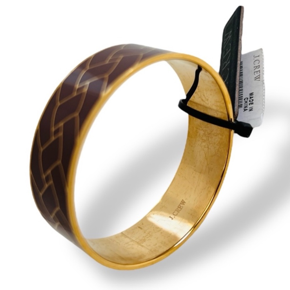 New J. CREW Gold Patterned Wide Bangle Dark Mauve Gold